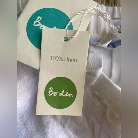NWT  Boden Pants US 8P Long Linen Wide Leg White Womens Casual drawstring Button - Picture 16 of 16